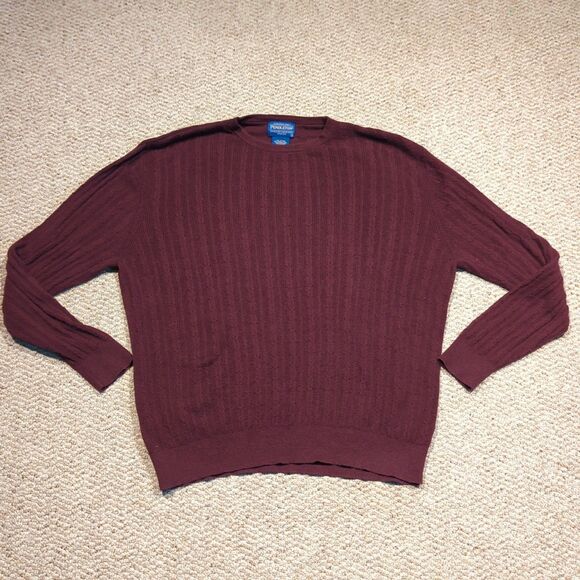 Pendleton Woolen Mills Sweater Mens Large Burgundy Cotton Merino Wool Knit - Picture 1 of 6